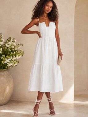 NWT Lulus Simplicity and Sweetness White Sleeveless Tiered Midi Dress XL